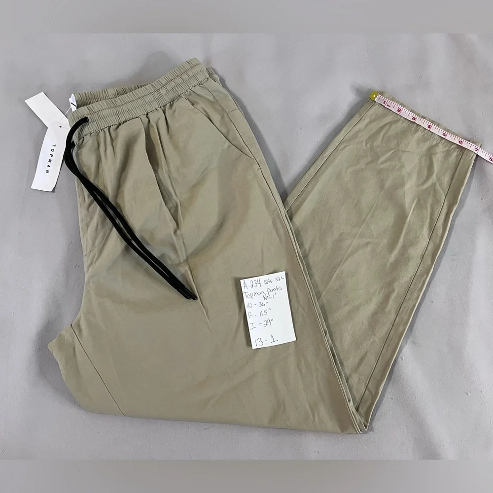 Topman Pants Mens 36X32 Elastic Waist Stretch Tapered Leg‎ NWT Beige
